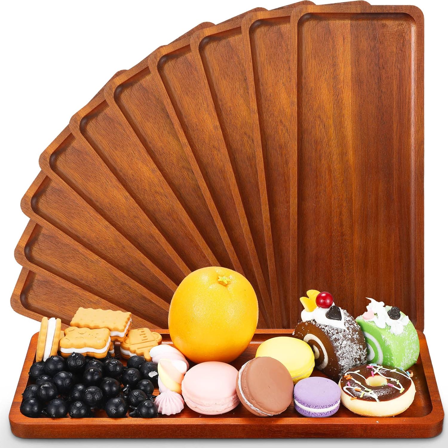 wooden serving tray Solid Wood Serving Trays Wooden Server Platter Rectangular Charcuterie Board Home Room Coffee Cheese Appetizer Table Farmhouse Serving Decor (12 x4 Inch) - Image 1